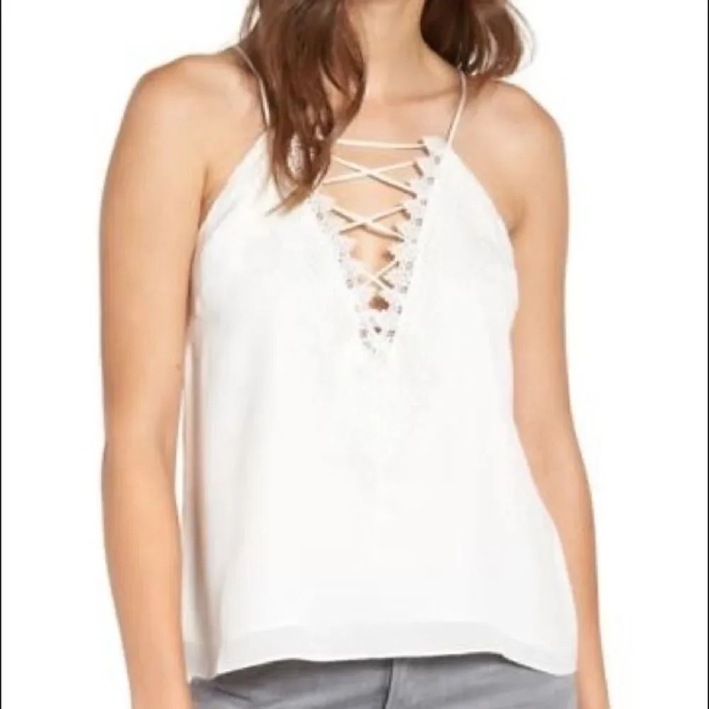 WAYF White Posie Lace Up Strappy Cami